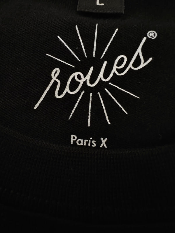 T-SHIRT NOIR - LOGO "ROUES" BLANC